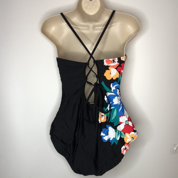 NWT Anne Cole Engineered Lace Back One Piece - Black Floral SIZE 14 PLUS SIZE - Picture 5 of 9